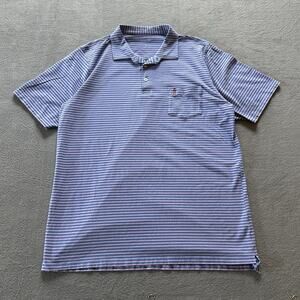B.Draddy Polo Shirt Large Purple Blue Striped Golfing Pima Cotton Spandex Mens